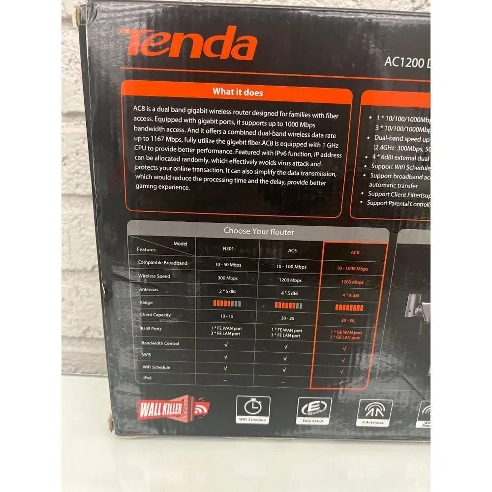 Tenda AC8 AC1200 Dual Band High Speed Wireless Wi-Fi Router / Smart App